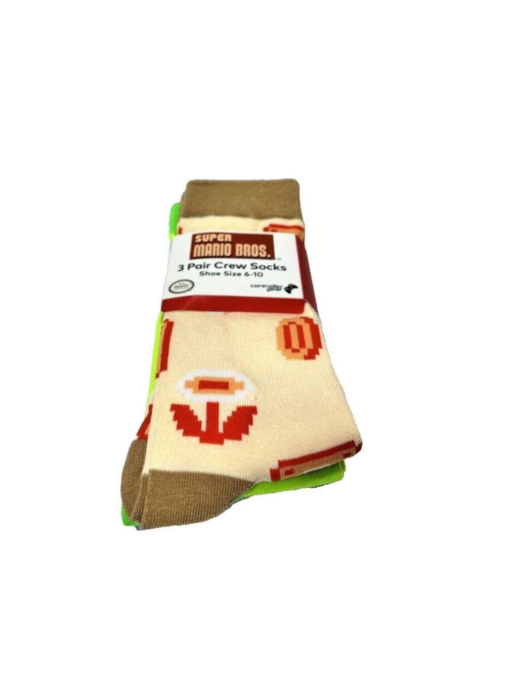 Mario Socks 3 Pair Cartoon VideoGame Socks Size 6-10 Mens Novelty Crew Socks New